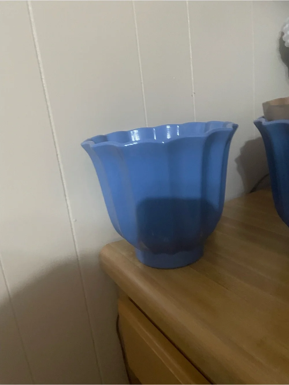 Blue Decorative Scalloped Ceramic Planter
